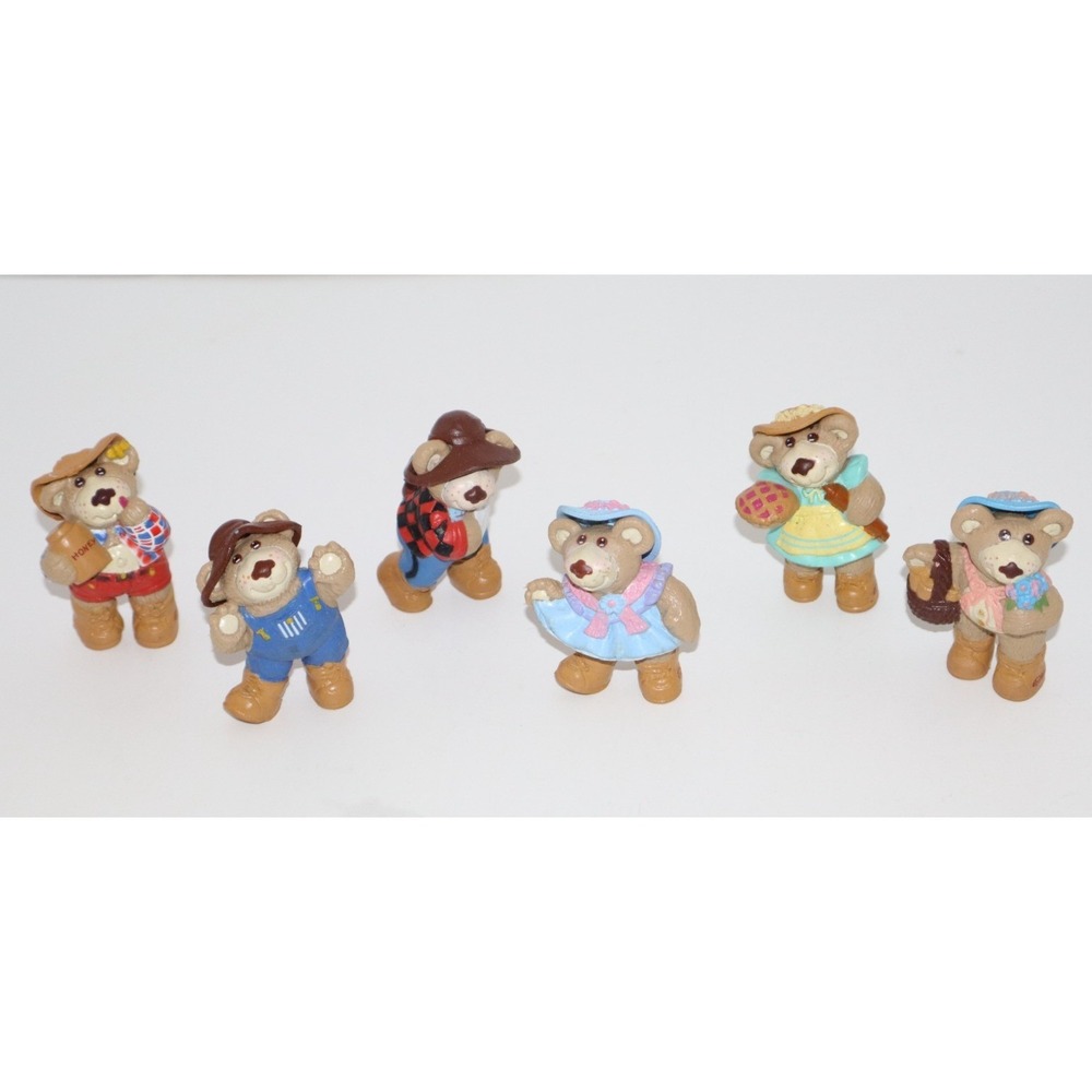Vintage 1986 Furskins Bear Figurines Set of 6 Panosh Place PVC Miniatures